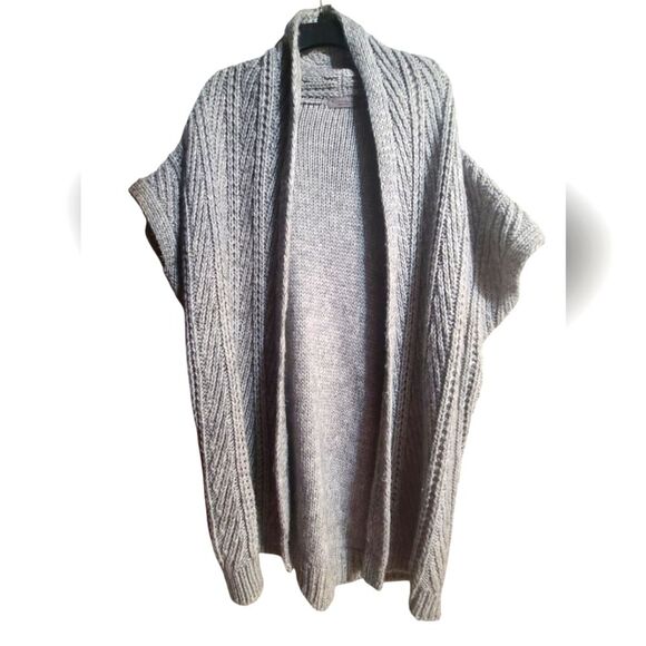 Sweaters - ELSAMANDA Womens Wool Blend gray Open Front Chunky Knit Cardigan Italy Anthro